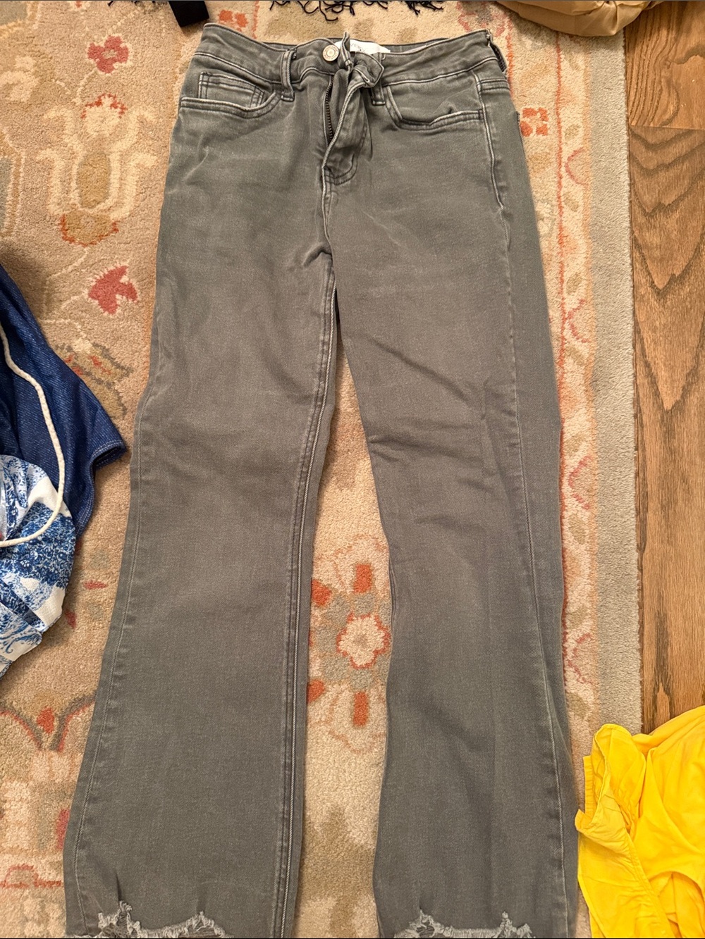 Gray Flare Jeans with Frayed Hem - Brand Unspecified